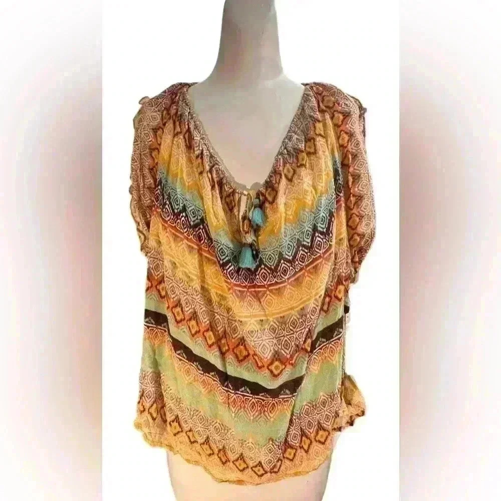 NWT 2X Plus Size Democracy top With Tassle Tie
